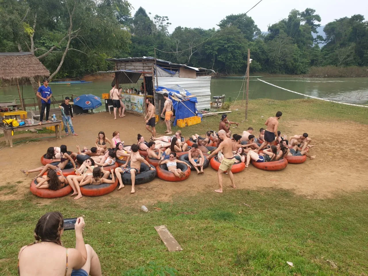 River tubing gathering in Vang Vieng